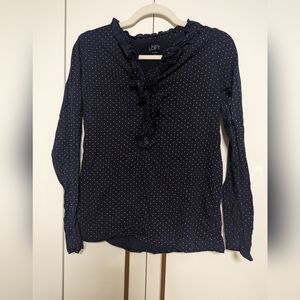 Loft Cotton Polka Dot Frilly Blouse
